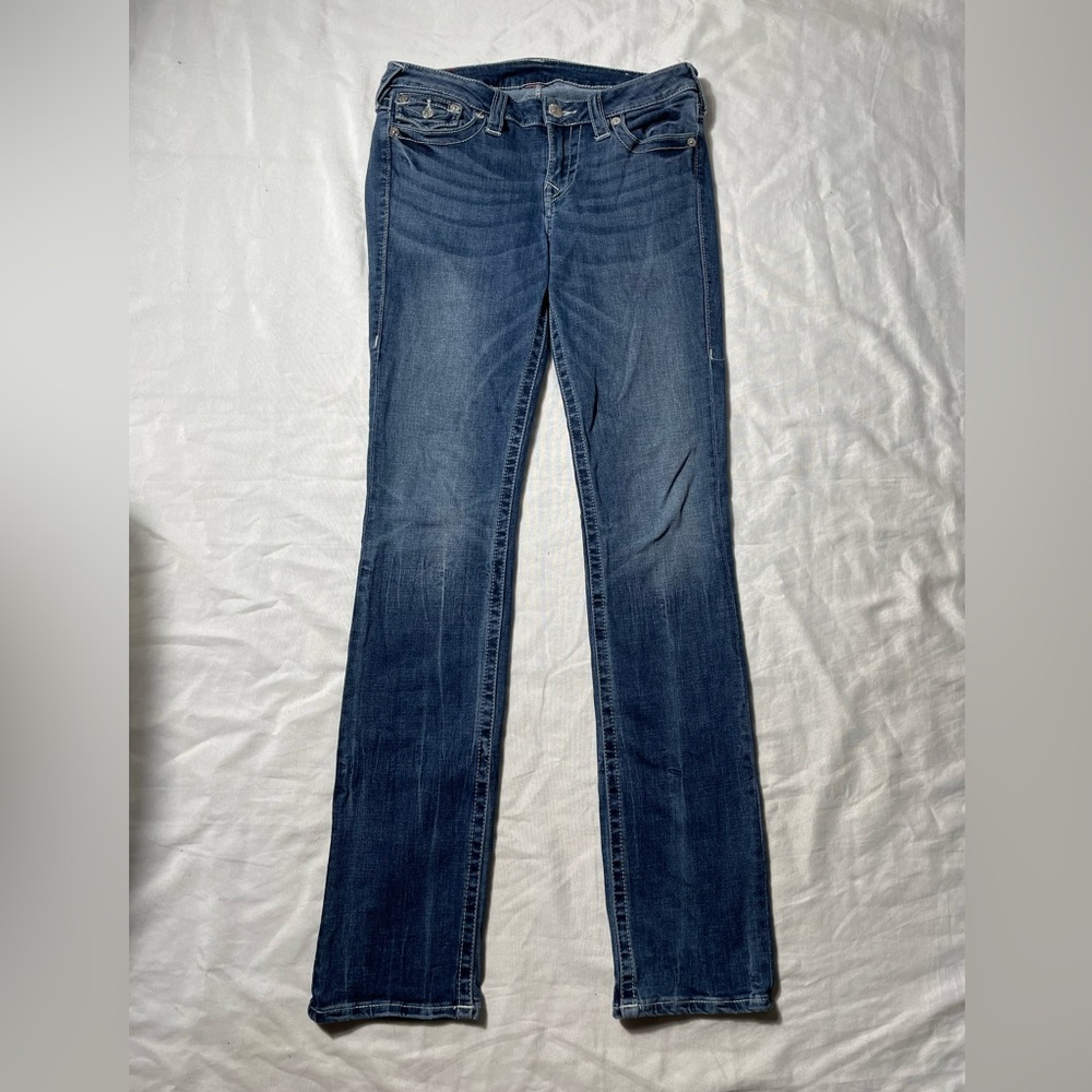 True religion Slim straight embellished blue denim jeans women size 28